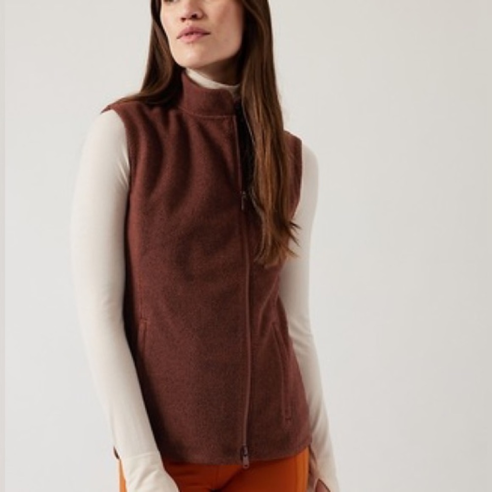 Athleta Rust Fleece Moto Vest, NWT